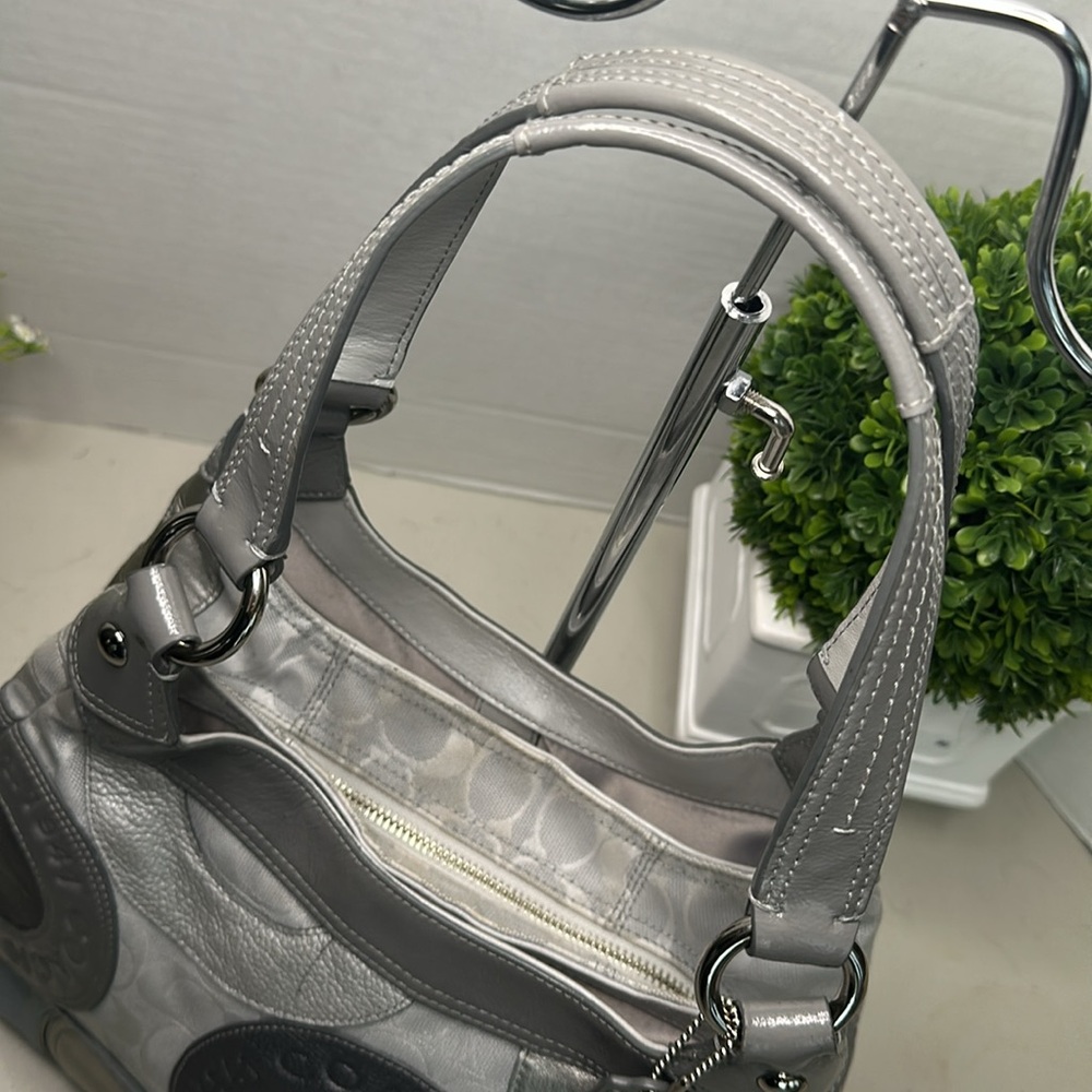 Coach Gray And Silver Patchwork Shoulder Bag - image 7